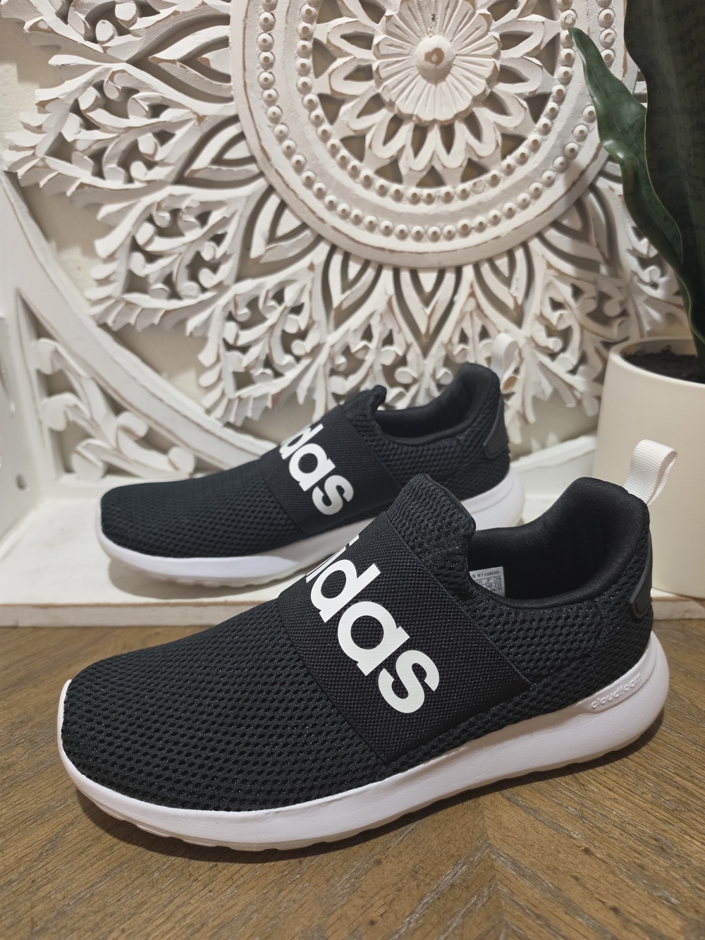 Adidas Black Slip-On Athletic Sneakers with White Sole Womens 6